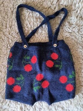 OEUF Navy Knit Cherry Suspender Shorts